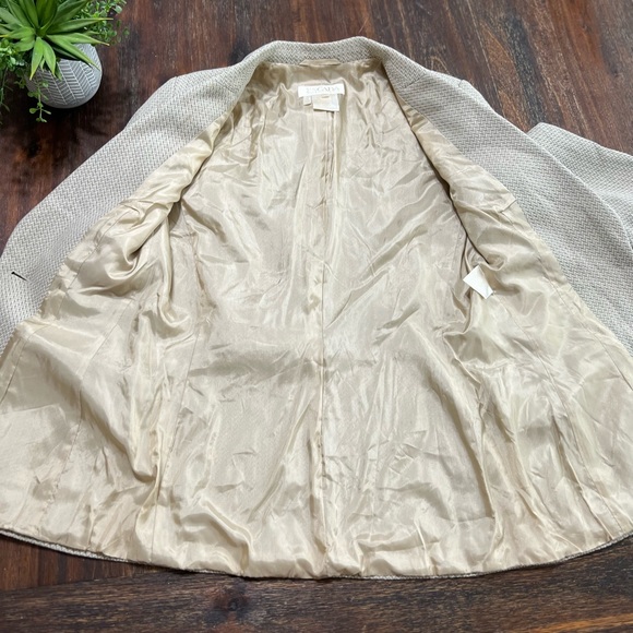 Escada Neutral Herringbone Blazer Cream Tan Margaretha Ley Vintage 36 2 button - Picture 9 of 15